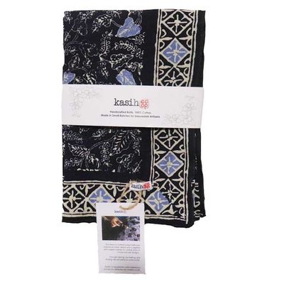 Alternate image for Large 39 Wild Rag Batik Bandana Blue Navy Foliage, 100% Soft Cotton, Hand Dyed Hair Cover Scarf