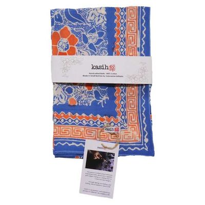 Alternate image for Hand Dyed Batik Bandana, 100% Soft Cotton, Sunset Sky, Blue, Orange