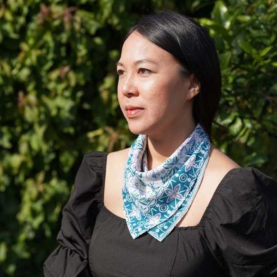 Alternate image for Hand Dyed Batik Bandana Blue, Hand Dyed Hair Scarf Tie, 100% Cotton