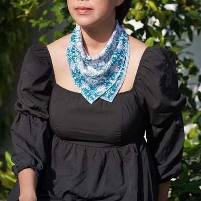 Alternate image for Hand Dyed Batik Bandana Blue, Hand Dyed Hair Scarf Tie, 100% Cotton