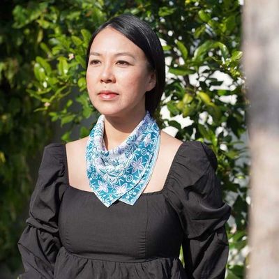 Alternate image for Hand Dyed Batik Bandana Blue, Hand Dyed Hair Scarf Tie, 100% Cotton