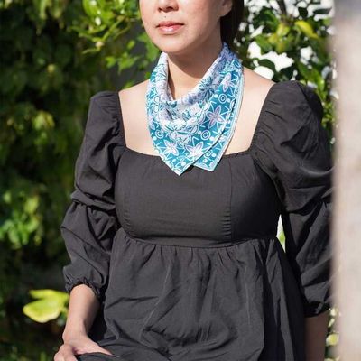 Alternate image for Hand Dyed Batik Bandana Blue, Hand Dyed Hair Scarf Tie, 100% Cotton