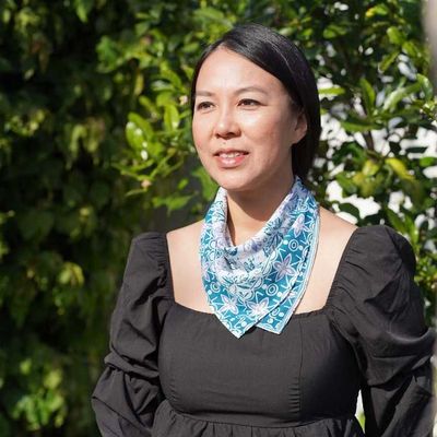 Alternate image for Hand Dyed Batik Bandana Blue, Hand Dyed Hair Scarf Tie, 100% Cotton