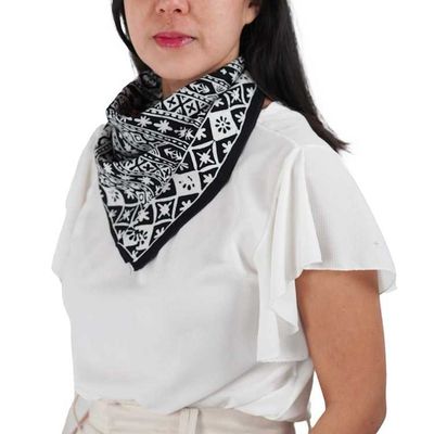 Alternate image for Hand Dyed Batik Bandana, 100% Cotton, Black White Geometric, Hand-stamped
