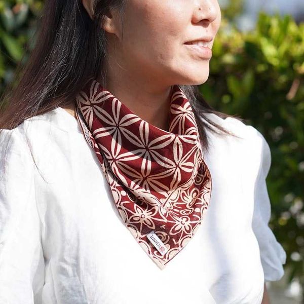 Alternate image for Batik Bandana Auburn Geometric, Hand-dyed handmade batik, hand-drawn hair cover scarf