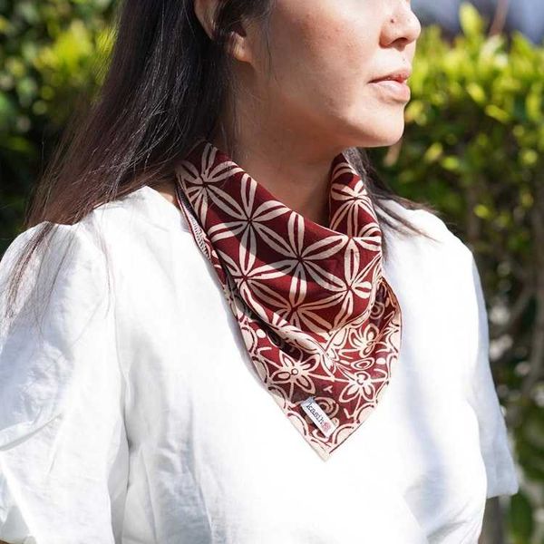 Alternate image for Batik Bandana Auburn Geometric, Hand-dyed handmade batik, hand-drawn hair cover scarf