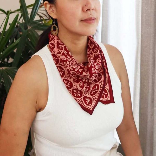 Alternate image for Hand Dyed Batik Bandana, 100% Soft Cotton, Red Loop Pattern, Burgundy