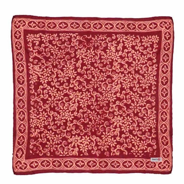 Alternate image for Hand Dyed Batik Bandana, 100% Soft Cotton, Red Loop Pattern, Burgundy
