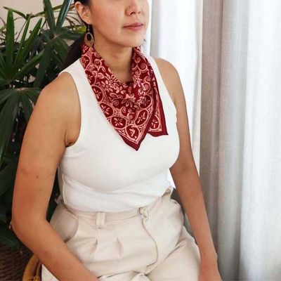 Alternate image for Hand Dyed Batik Bandana, 100% Soft Cotton, Red Loop Pattern, Burgundy