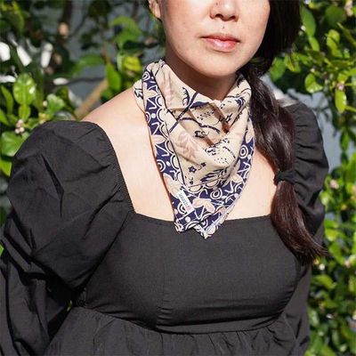 Alternate image for Batik Bandana Woven Meadow, Cream Blue, 100% Cotton, Hand Dyed Hair Cover Scarf