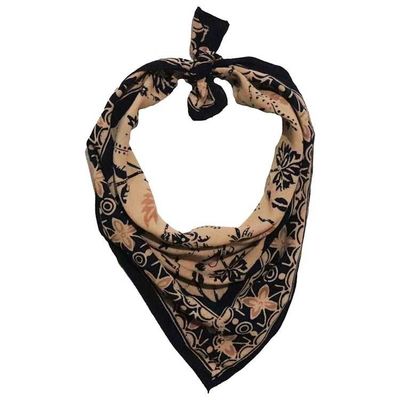 Alternate image for Batik Bandana Woven Meadow, Cream Blue, 100% Cotton, Hand Dyed Hair Cover Scarf