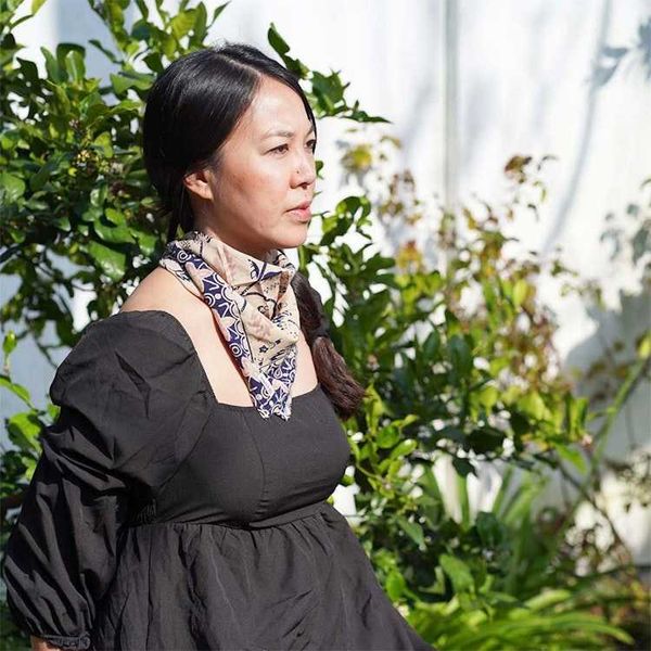 Alternate image for Batik Bandana Woven Meadow, Cream Blue, 100% Cotton, Hand Dyed Hair Cover Scarf