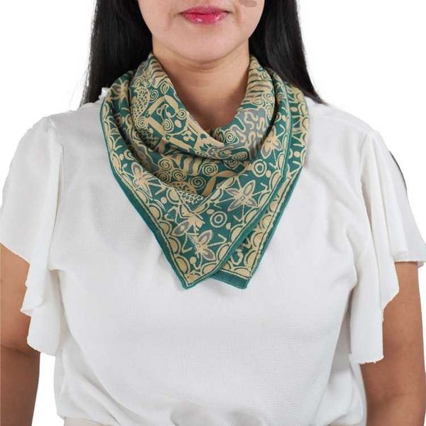 Alternate image for Hand Dyed Batik Bandana Abstract Flower, Small, Hair Cover, Blue, 100% Cotton