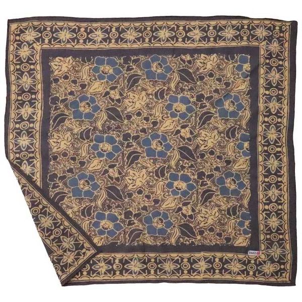 Alternate image for Hand Dyed Batik Bandana Spotted Flower, Grey, Blue, Hair Cover Scarf, Cotton
