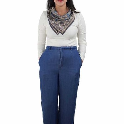 Alternate image for Hand Dyed Batik Bandana Spotted Flower, Grey, Blue, Hair Cover Scarf, Cotton