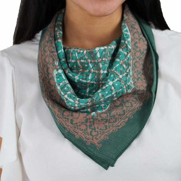 Alternate image for Hand Dyed Batik Bandana, Soft Lightweight Cotton, Leaf Grid