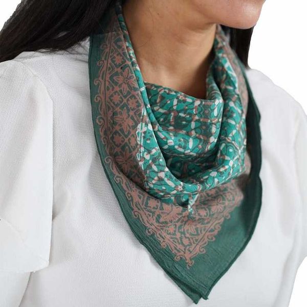 Alternate image for Hand Dyed Batik Bandana, Soft Lightweight Cotton, Leaf Grid
