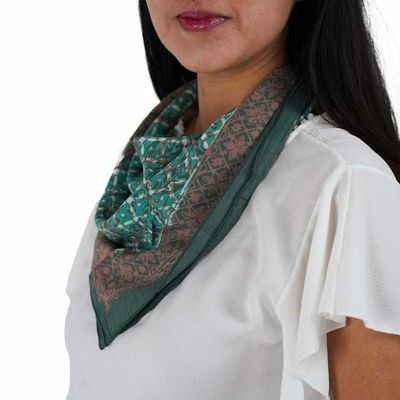 Alternate image for Hand Dyed Batik Bandana, Soft Lightweight Cotton, Leaf Grid