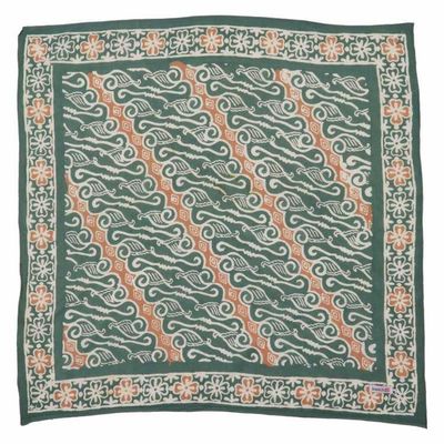 Alternate image for Hand Dyed Batik Bandana, 100% Soft Cotton, Forest Scroll, Green, Peach, Autumn