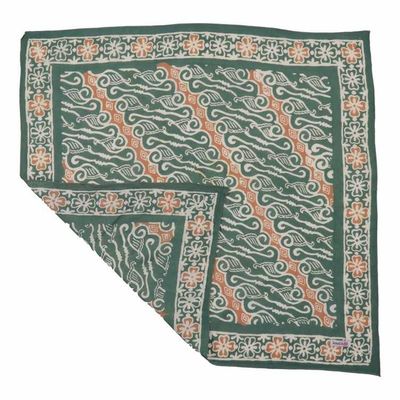 Alternate image for Hand Dyed Batik Bandana, 100% Soft Cotton, Forest Scroll, Green, Peach, Autumn
