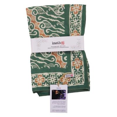 Alternate image for Hand Dyed Batik Bandana, 100% Soft Cotton, Forest Scroll, Green, Peach, Autumn