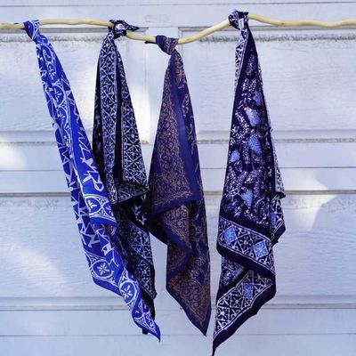 Alternate image for Hand Dyed Batik Bandana, 100% Soft Cotton, Ocean Prism, Blue, White