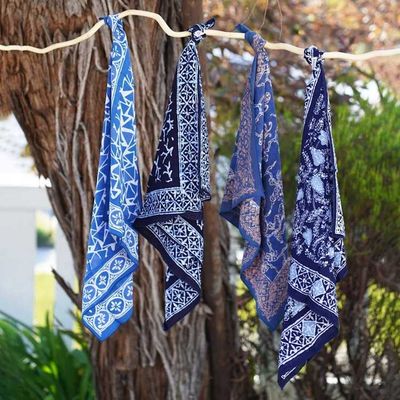 Alternate image for Hand Dyed Batik Bandana, 100% Soft Cotton, Ocean Prism, Blue, White