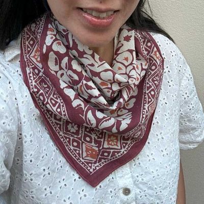 Alternate image for Hand Dyed Batik Bandana, Plum Haze, Floral, Purple, Scarf, 100% Cotton