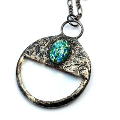 Alternate image for Unique Magnifying Glass Pendant Necklace for Women, Green Glass Opal Accent
