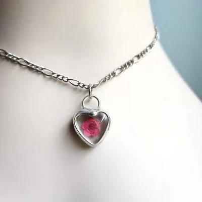 Alternate image for Red Flower Heart Pendant Charm, Handmade Necklace for Women and Girls, Real Pressed Flower Jewelry