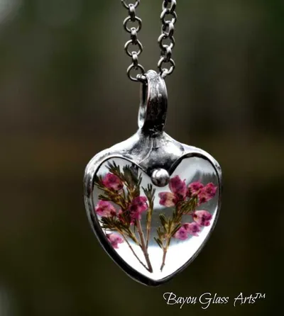 Alternate image for Pink Scottish Heather Heart Pendant Necklace
