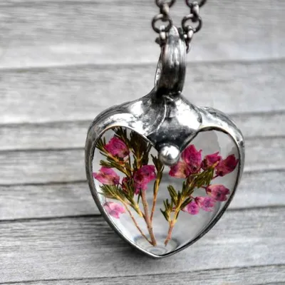 Alternate image for Pink Scottish Heather Heart Pendant Necklace