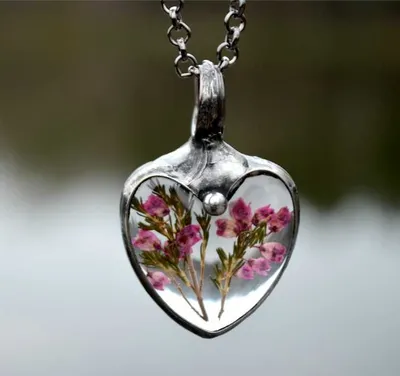 Alternate image for Pink Scottish Heather Heart Pendant Necklace