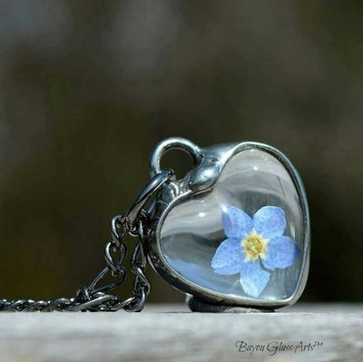 Alternate image for Forget-Me-Not Heart Charm Necklace, Real Pressed Flower Jewelry