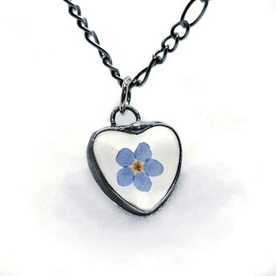 Alternate image for Forget-Me-Not Heart Charm Necklace, Real Pressed Flower Jewelry