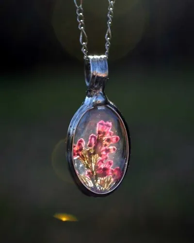 Alternate image for Scottish Heather Pendant Necklace for Women, Real Pressed Flower Jewelry