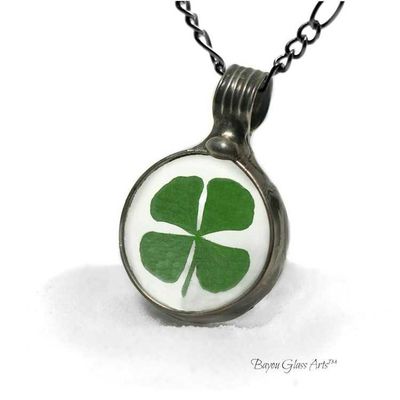 Alternate image for Four-Leaf Clover Necklace, Stained Glass Pendant, Good Luck Charm