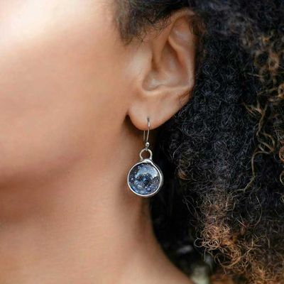 Alternate image for Handcrafted Fused Glass Drop Earrings, Blue Mermaid Kiss Dangles