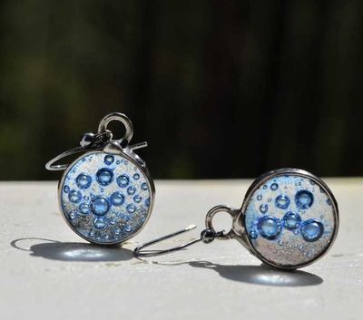 Alternate image for Handcrafted Fused Glass Drop Earrings, Blue Mermaid Kiss Dangles