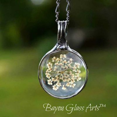 Alternate image for Queen Annes Lace Pendant Necklace, Real Pressed Flower Jewelry for Women