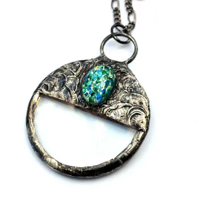 Primary image for Unique Magnifying Glass Pendant Necklace for Women, Green Glass Opal Accent