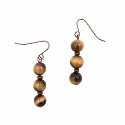 Alternate image for Stacked Tiger Eye Stone Antiqued Copper Earrings