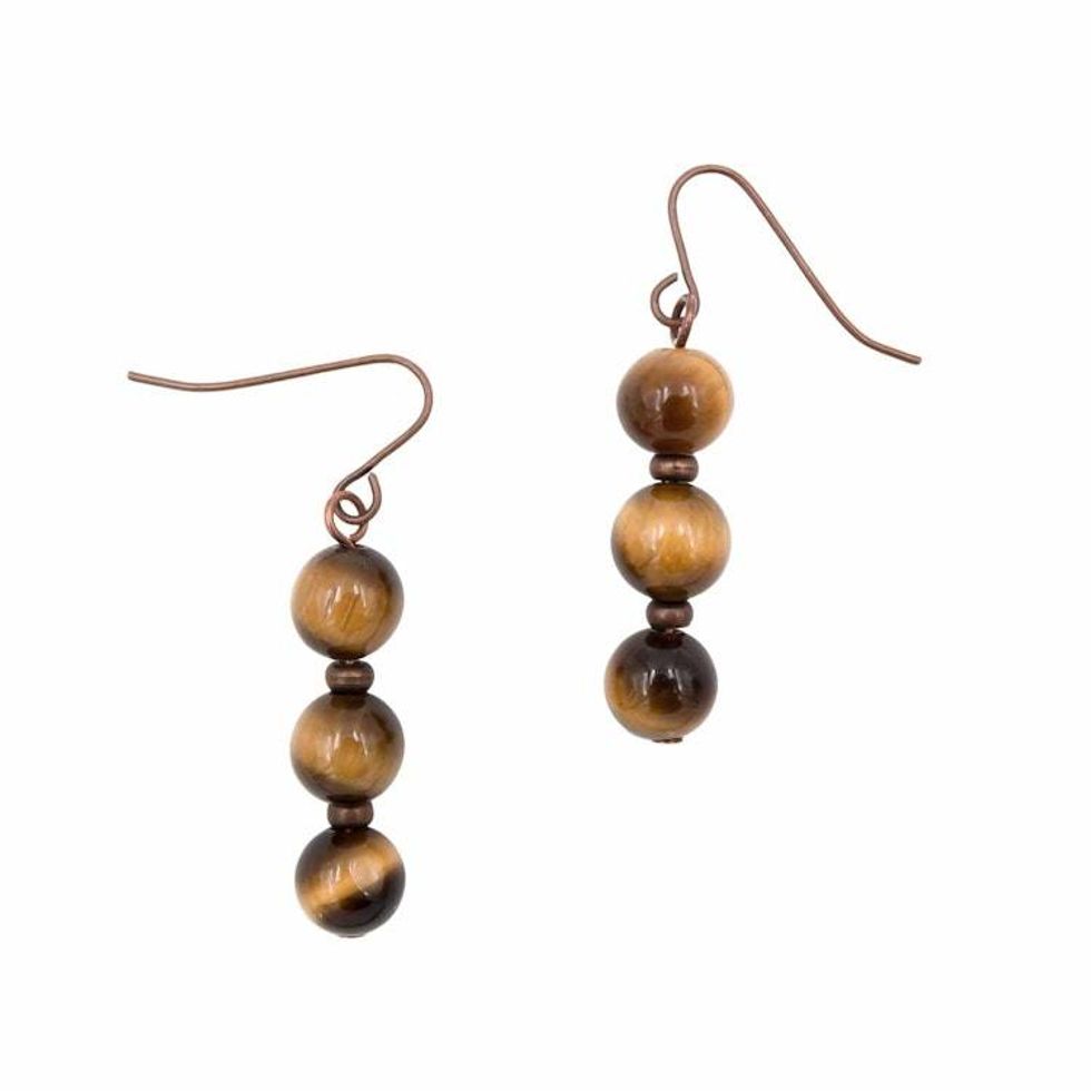 Stacked Tiger Eye Stone Antiqued Copper Earrings