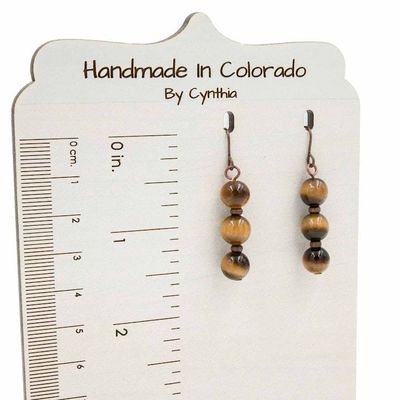 Alternate image for Stacked Tiger Eye Stone Antiqued Copper Earrings