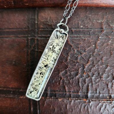 Alternate image for Pressed Flower Necklace, Real Queen Annes Lace Pendant, 13th Wedding Anniversary Gift for Wife