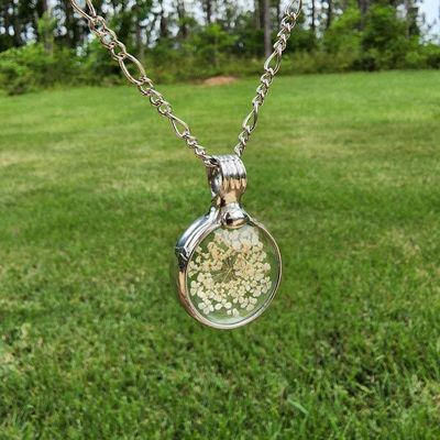Alternate image for Queen Annes Lace Pendant Necklace, Real Pressed Flower Jewelry for Women