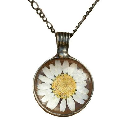 Alternate image for Natural Daisy Pendant Necklace for Women, Real Pressed Flower Jewelry