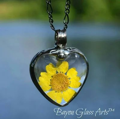 Alternate image for Sunflower Heart Pendant Necklace for Women, Real Pressed Flower Jewelry