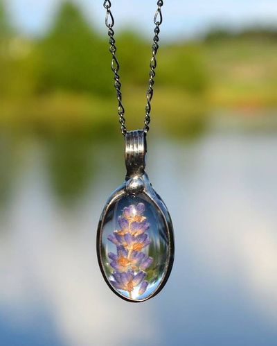 Alternate image for Real Pressed Flower Pendant Necklace for Women, Purple Lavender Jewelry