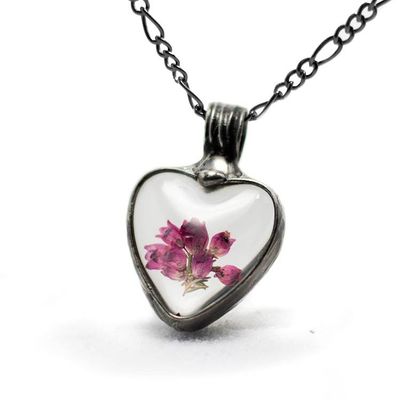 Alternate image for Pink Scottish Heather Heart Pendant Necklace